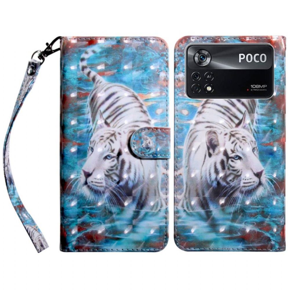 Leren Hoesje voor Poco X4 Pro 5G Met Ketting Fantastische Tijger Met Bandjes