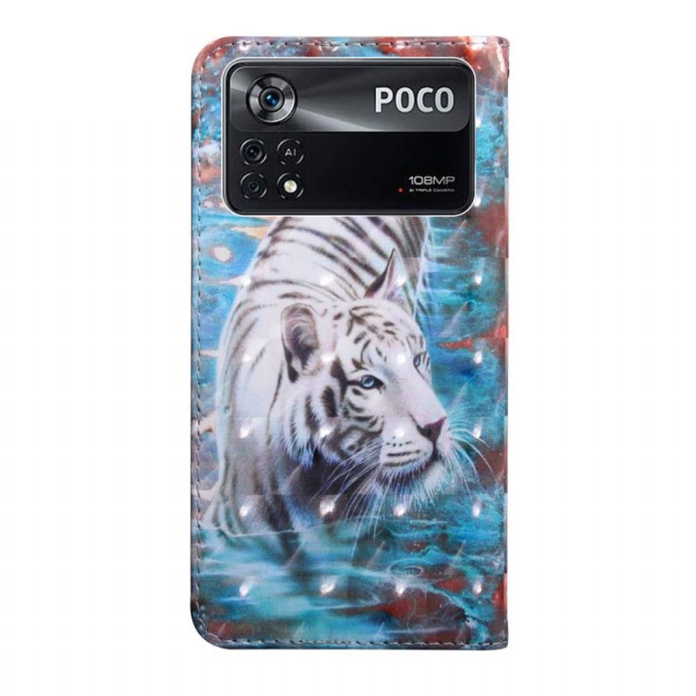 Leren Hoesje voor Poco X4 Pro 5G Met Ketting Fantastische Tijger Met Bandjes