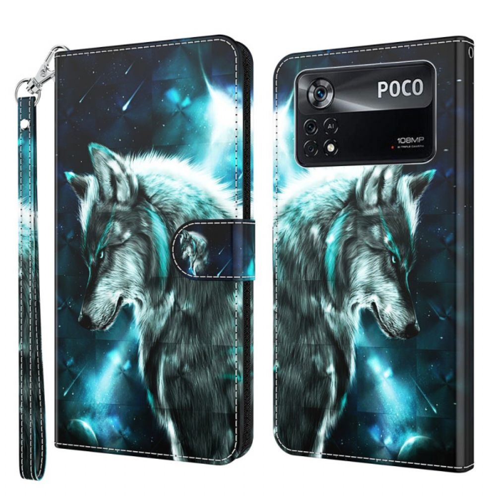 Leren Hoesje voor Poco X4 Pro 5G Met Ketting Gebonden Wolf