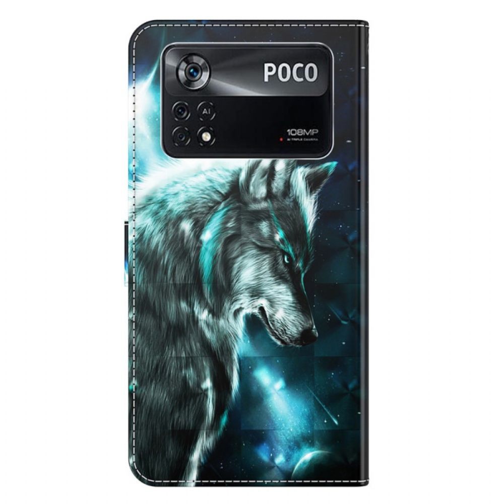 Leren Hoesje voor Poco X4 Pro 5G Met Ketting Gebonden Wolf