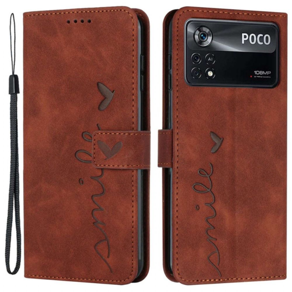 Leren Hoesje voor Poco X4 Pro 5G Met Ketting Glimlach Strappy