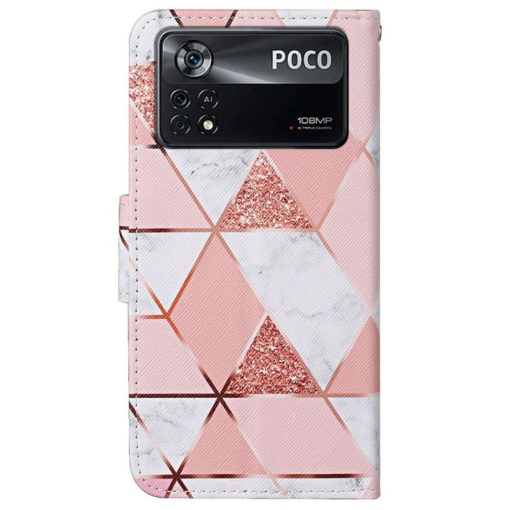 Leren Hoesje voor Poco X4 Pro 5G Met Ketting Marmeren Glitterband