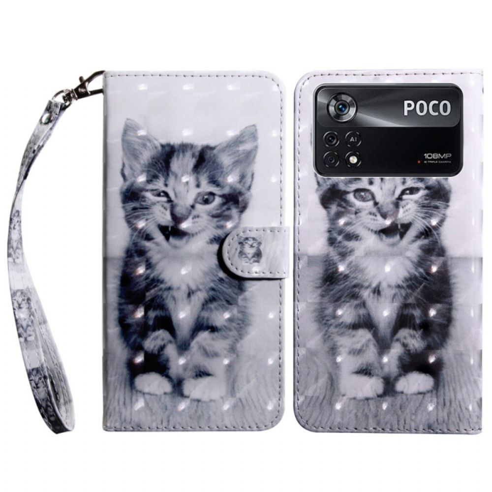 Leren Hoesje voor Poco X4 Pro 5G Met Ketting Thong Kitten