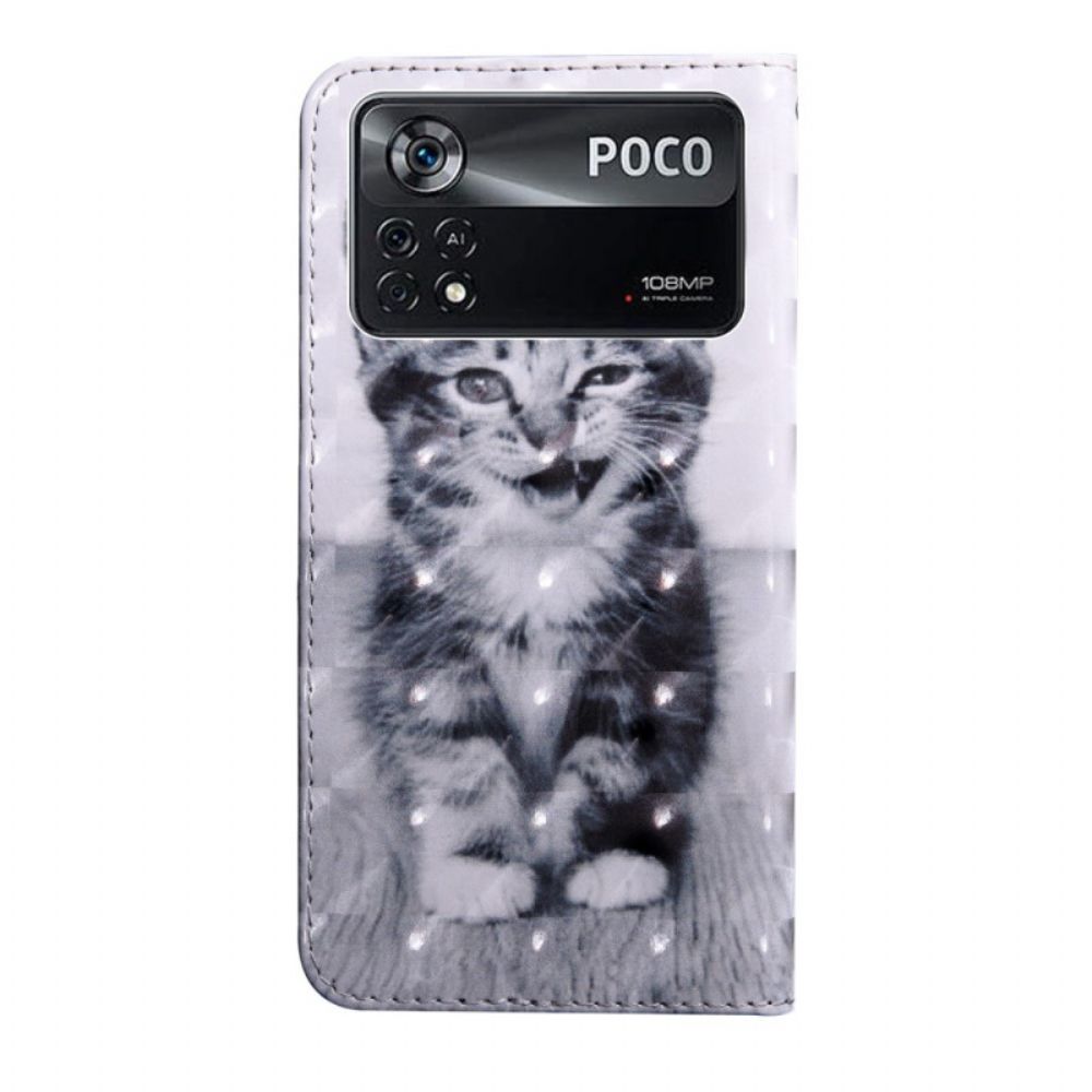 Leren Hoesje voor Poco X4 Pro 5G Met Ketting Thong Kitten