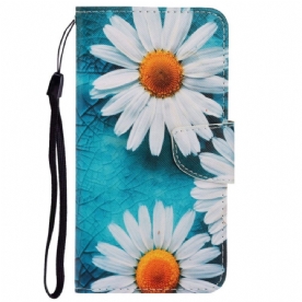 Leren Hoesje voor Poco X4 Pro 5G Met Ketting Thong Madeliefjes