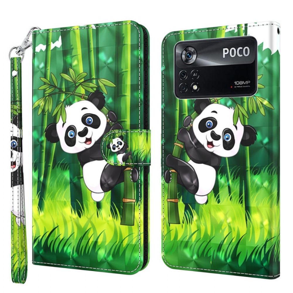 Leren Hoesje voor Poco X4 Pro 5G Met Ketting Thong Panda