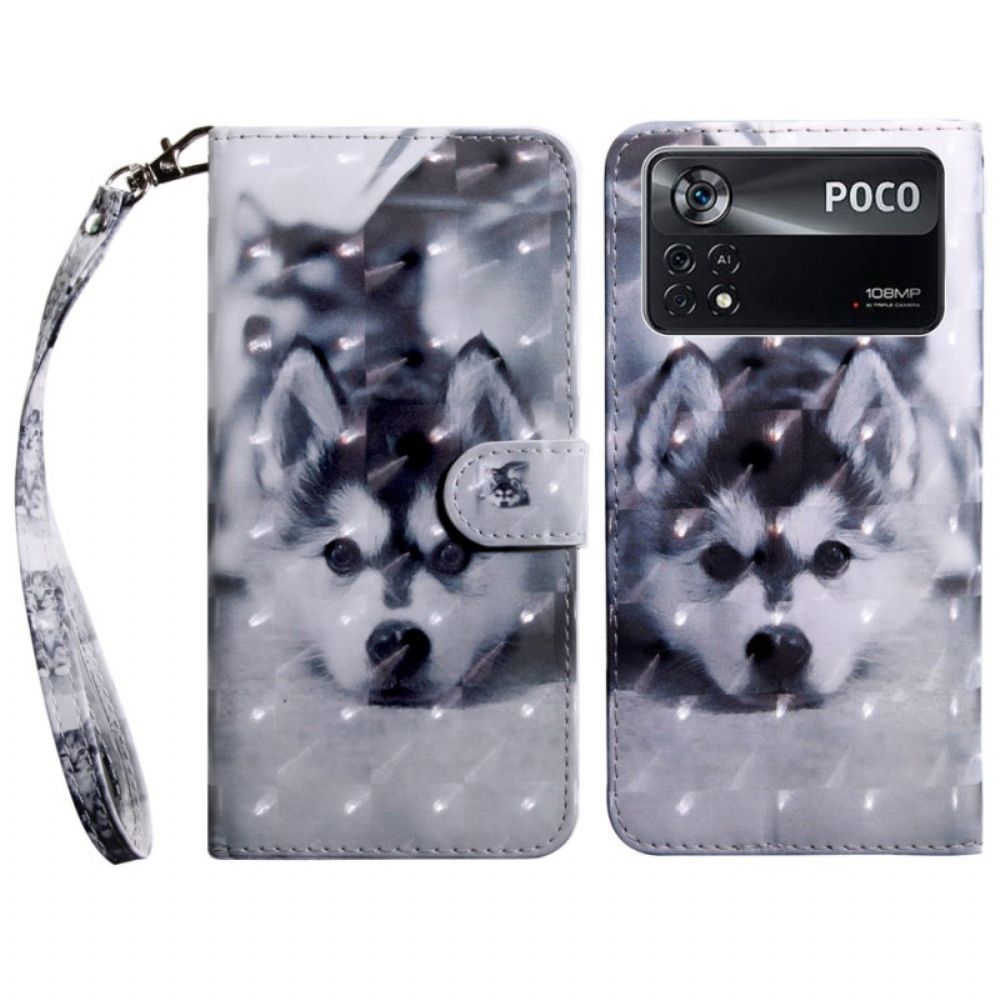 Leren Hoesje voor Poco X4 Pro 5G Met Ketting Thong Puppy