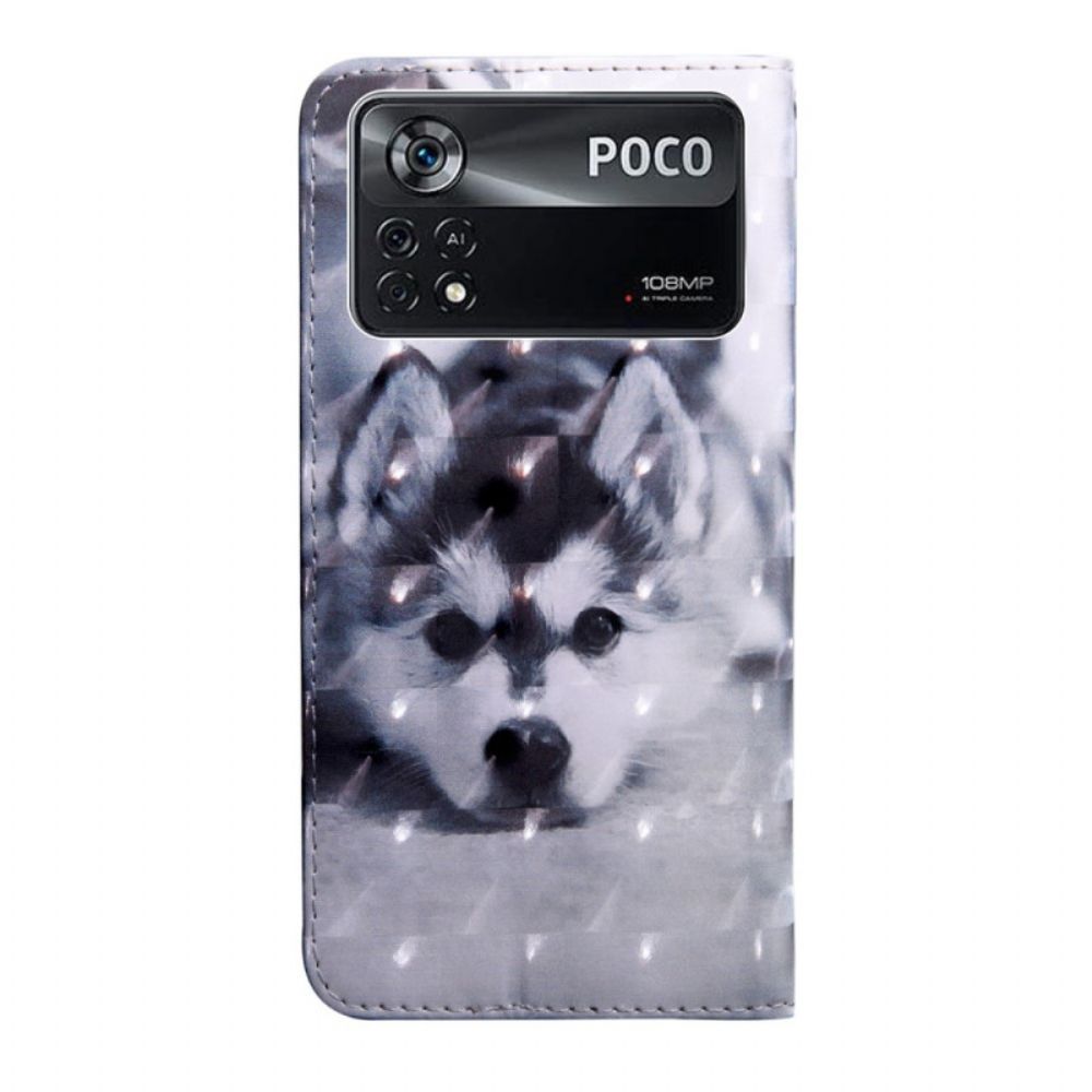 Leren Hoesje voor Poco X4 Pro 5G Met Ketting Thong Puppy