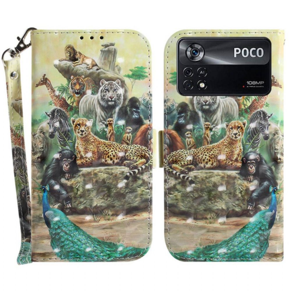 Leren Hoesje voor Poco X4 Pro 5G Met Ketting Thong Safari