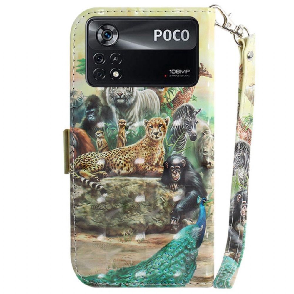 Leren Hoesje voor Poco X4 Pro 5G Met Ketting Thong Safari