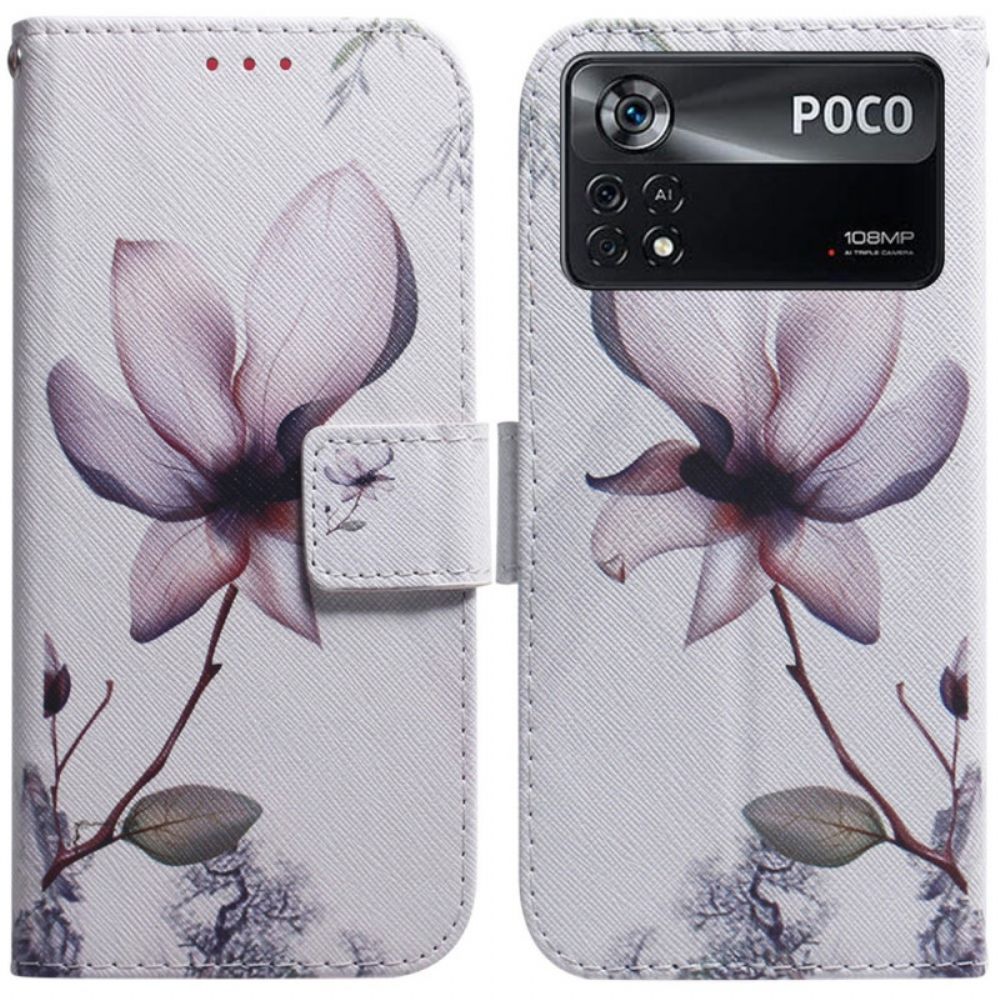 Leren Hoesje voor Poco X4 Pro 5G Roze Bloem