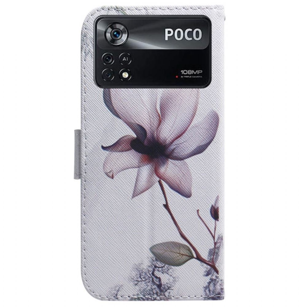 Leren Hoesje voor Poco X4 Pro 5G Roze Bloem