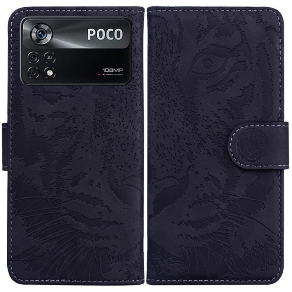 Leren Hoesje voor Poco X4 Pro 5G Tijgerafdruk