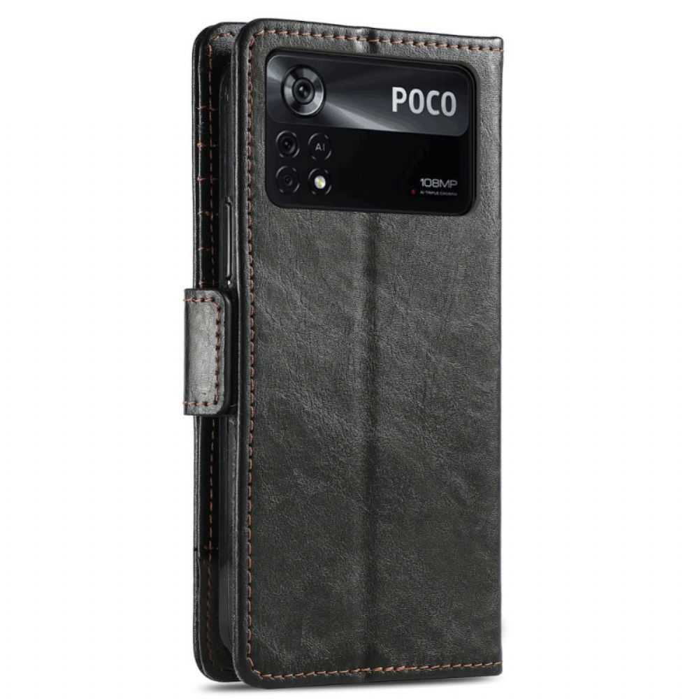 Leren Hoesje voor Poco X4 Pro 5G Tweekleurige Vintage