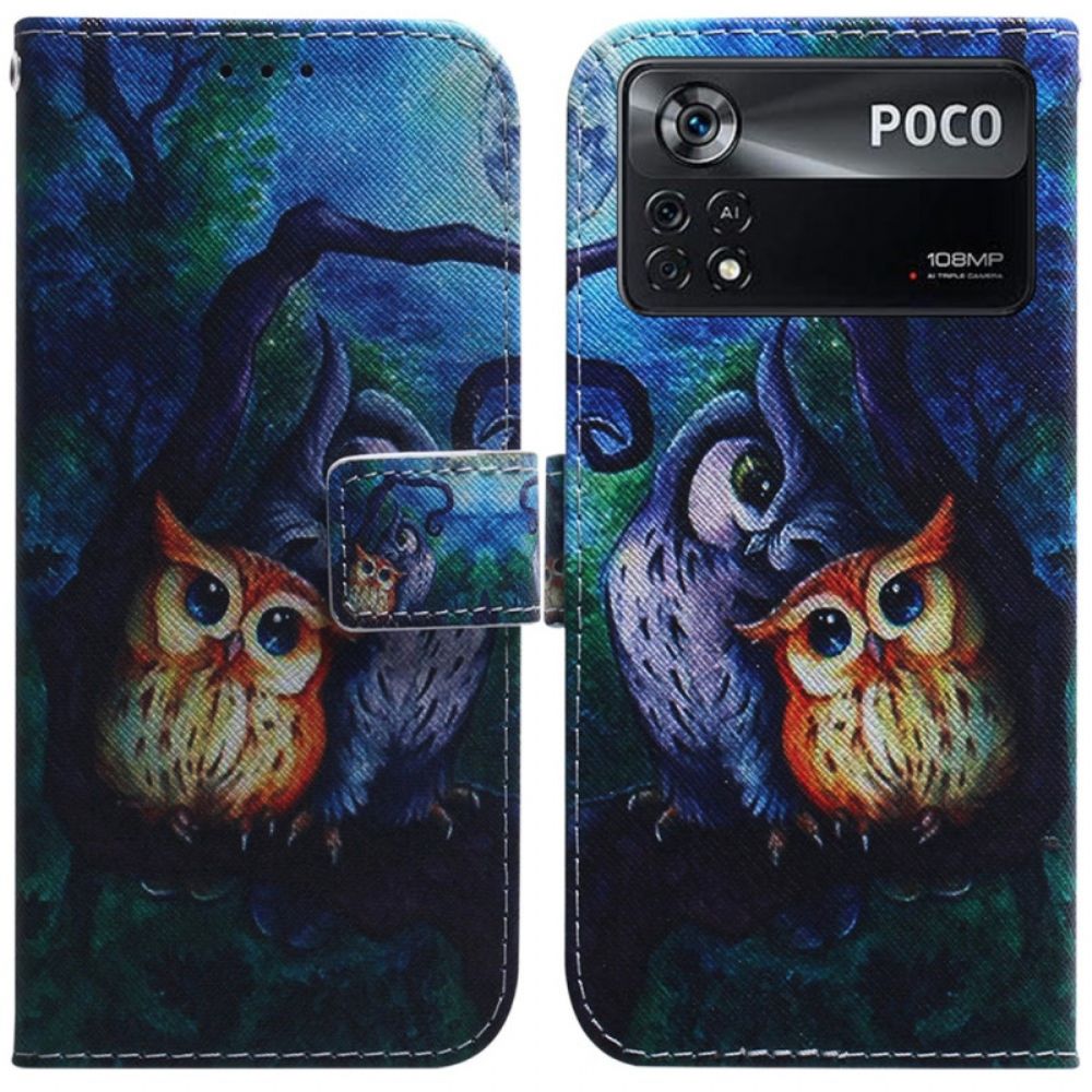 Leren Hoesje voor Poco X4 Pro 5G Uil Schilderij