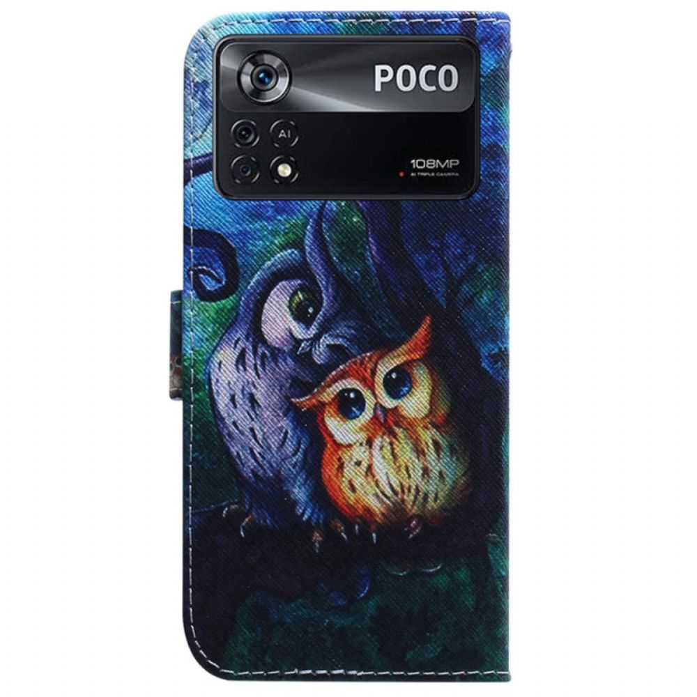 Leren Hoesje voor Poco X4 Pro 5G Uil Schilderij