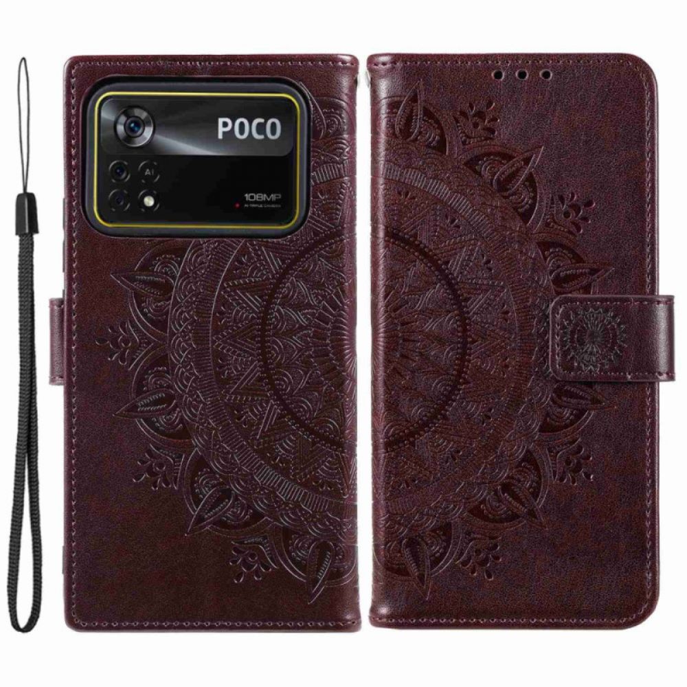 Leren Hoesje voor Poco X4 Pro 5G Zonnemandala Met Lanyard