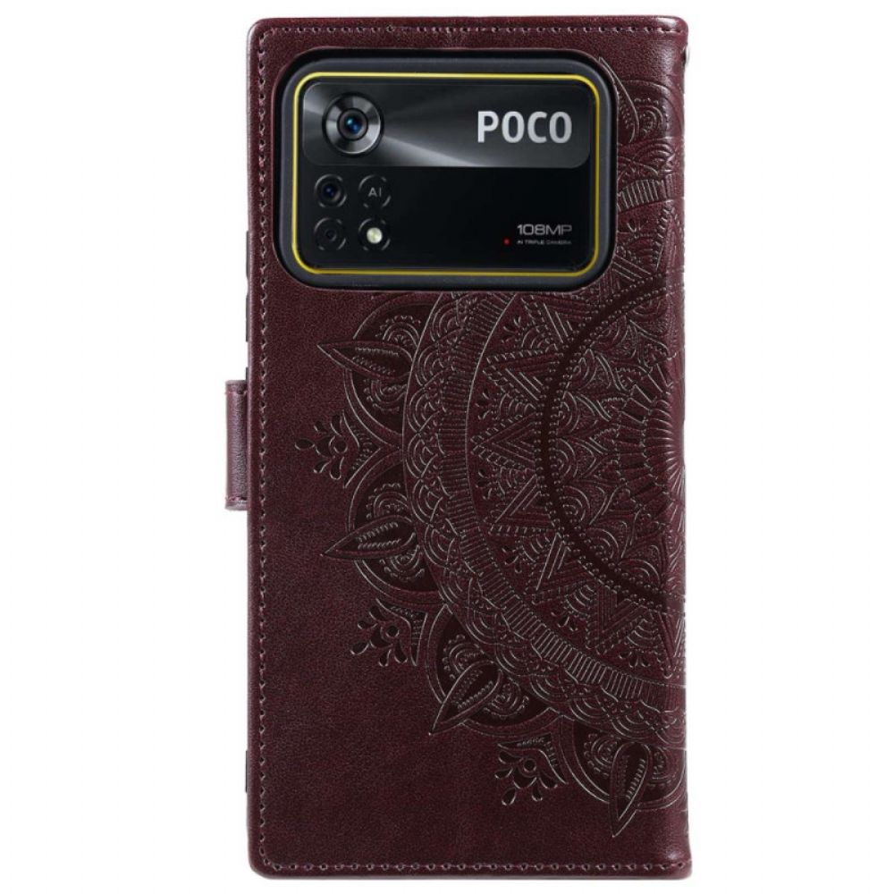 Leren Hoesje voor Poco X4 Pro 5G Zonnemandala Met Lanyard