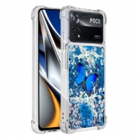 Telefoonhoesje voor Poco X4 Pro 5G Blauwe Glittervlinders