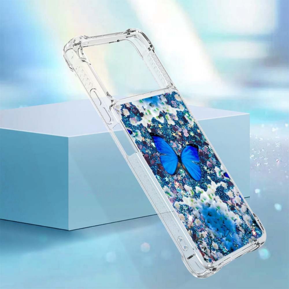 Telefoonhoesje voor Poco X4 Pro 5G Blauwe Glittervlinders