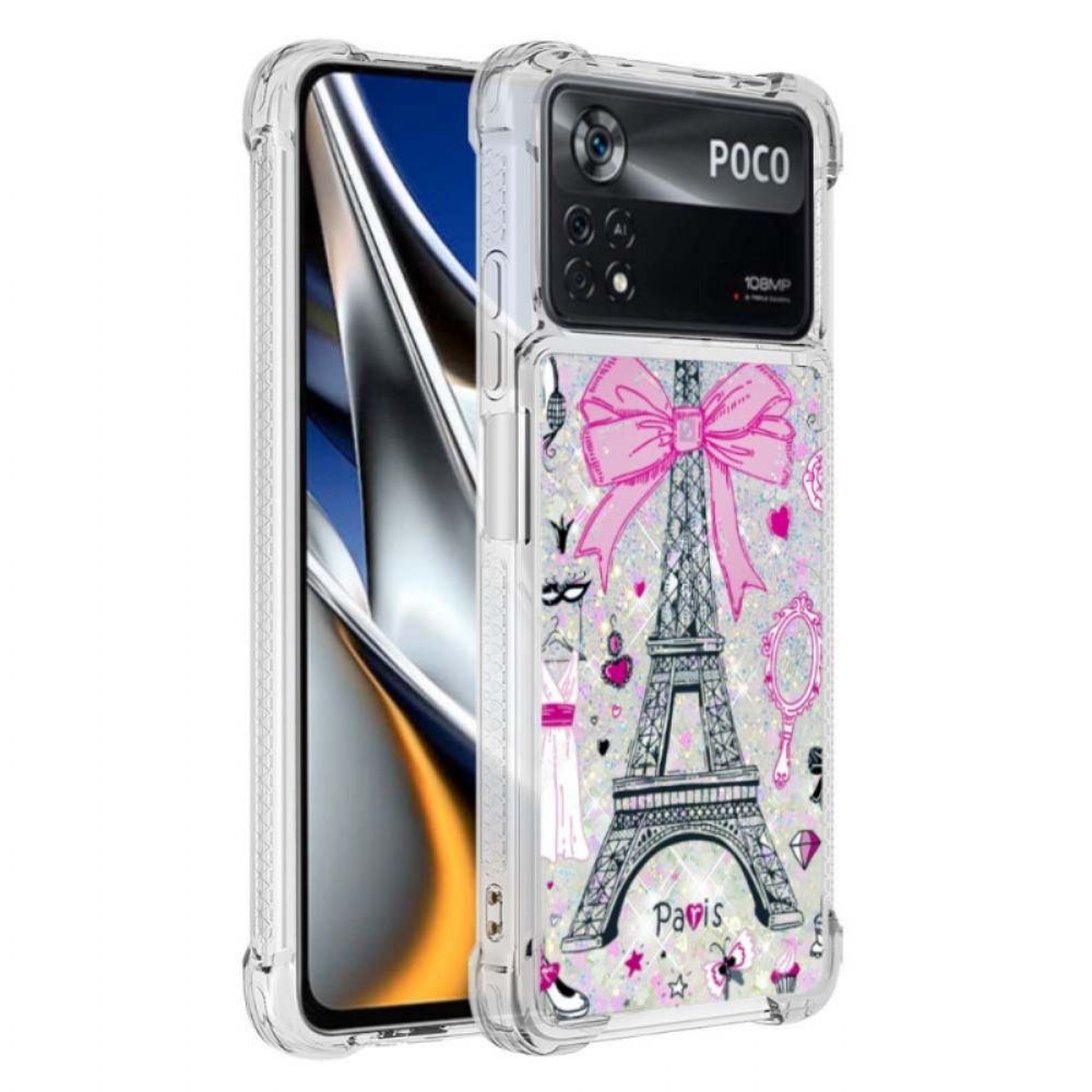 Telefoonhoesje voor Poco X4 Pro 5G De Eiffeltoren Pailletten