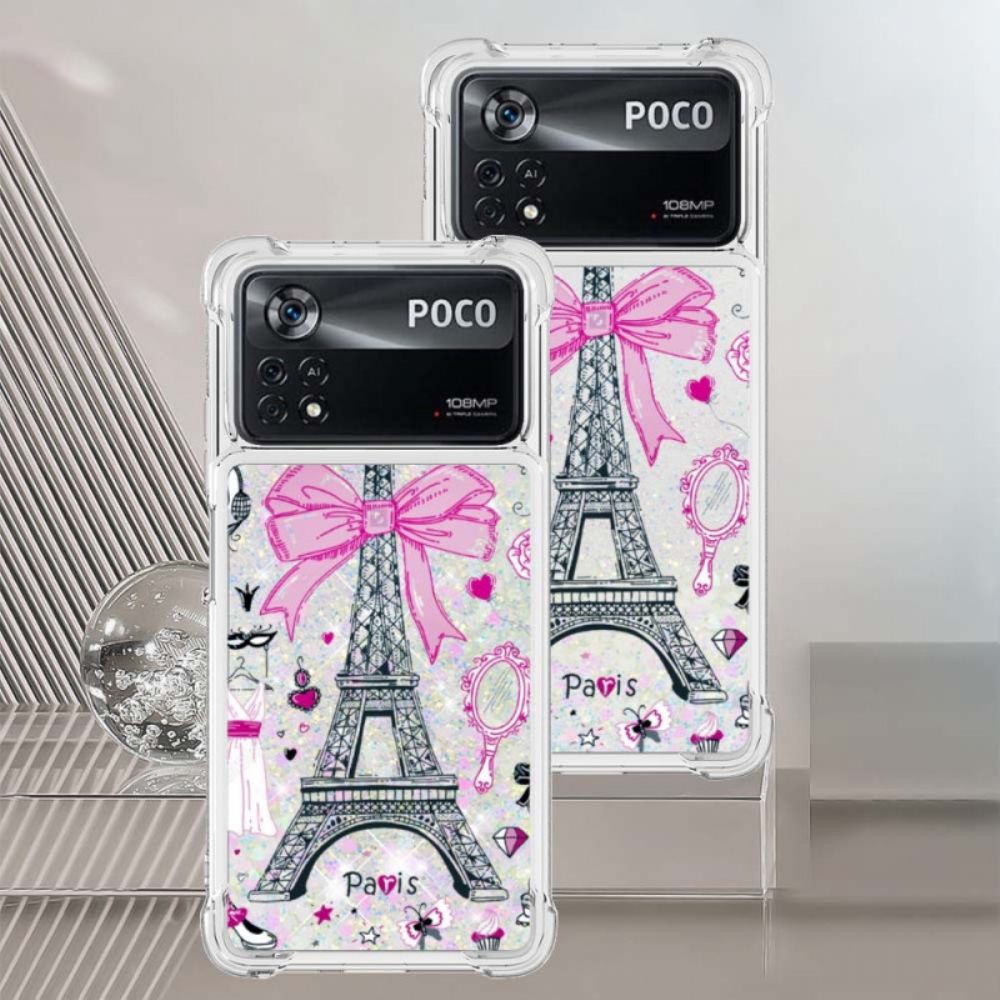 Telefoonhoesje voor Poco X4 Pro 5G De Eiffeltoren Pailletten