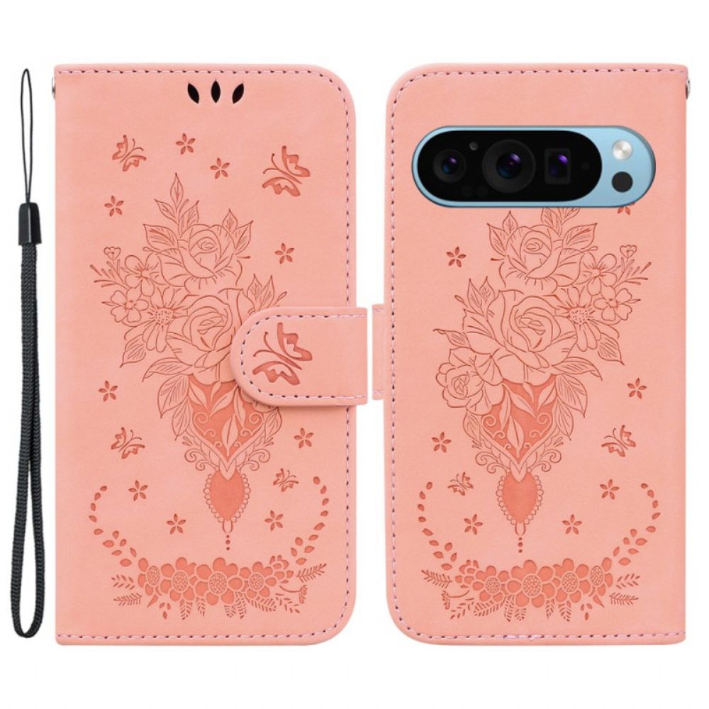 Bescherming Hoesje Google Pixel 9 Bloemensuède-effect