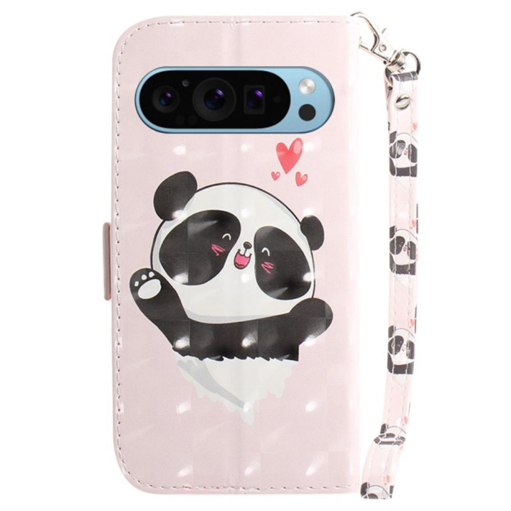 Bescherming Hoesje Google Pixel 9 Panda Love Met Riempje