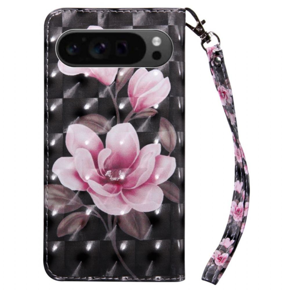 Bescherming Hoesje Google Pixel 9 Roze Bloemen Met Riem