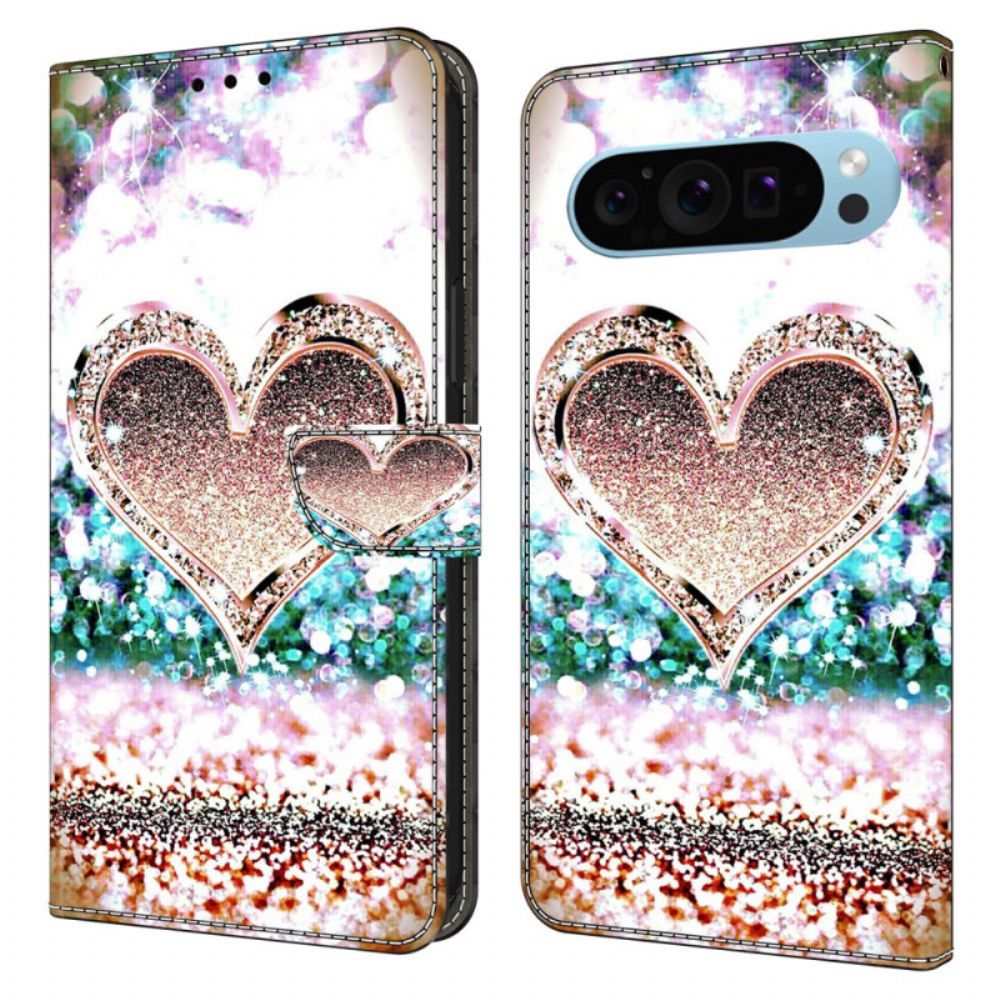 Bescherming Hoesje Google Pixel 9 Roze Diamanten Hart