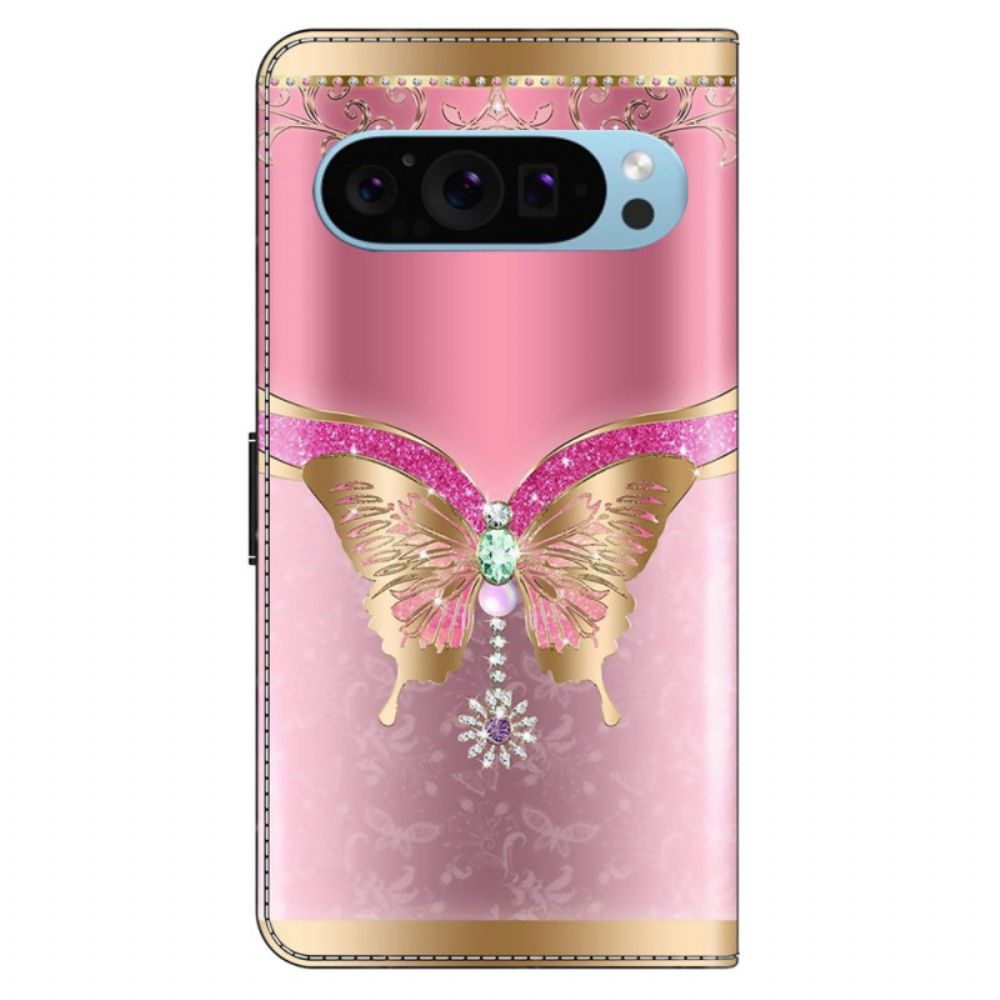 Bescherming Hoesje Google Pixel 9 Roze En Gouden Vlinder