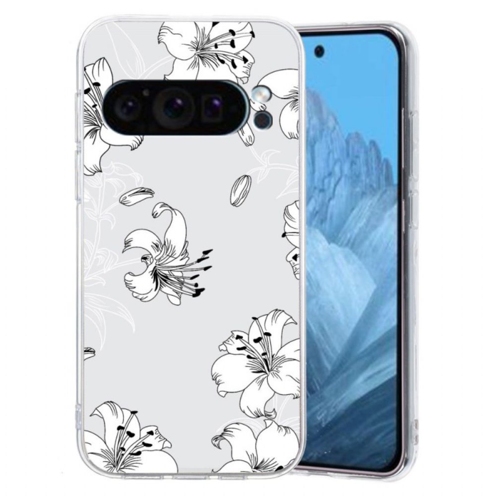 Cover Hoesje Google Pixel 9 Telefoonhoesje Witte Bloemen