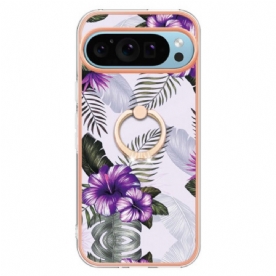 Hoesje Google Pixel 9 Steunring Paarse Bloemen