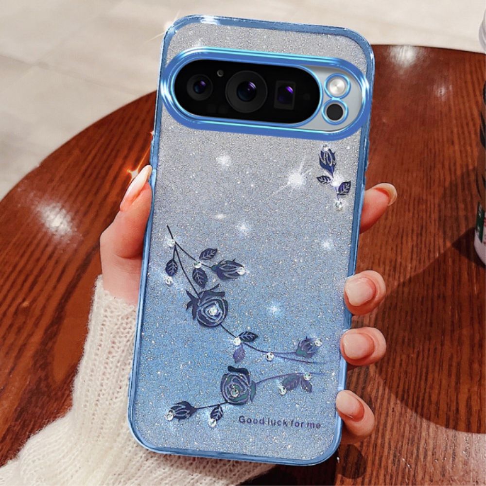 Hoesje Voor Google Pixel 9 Bloemen En Strasssteentjes Kadem