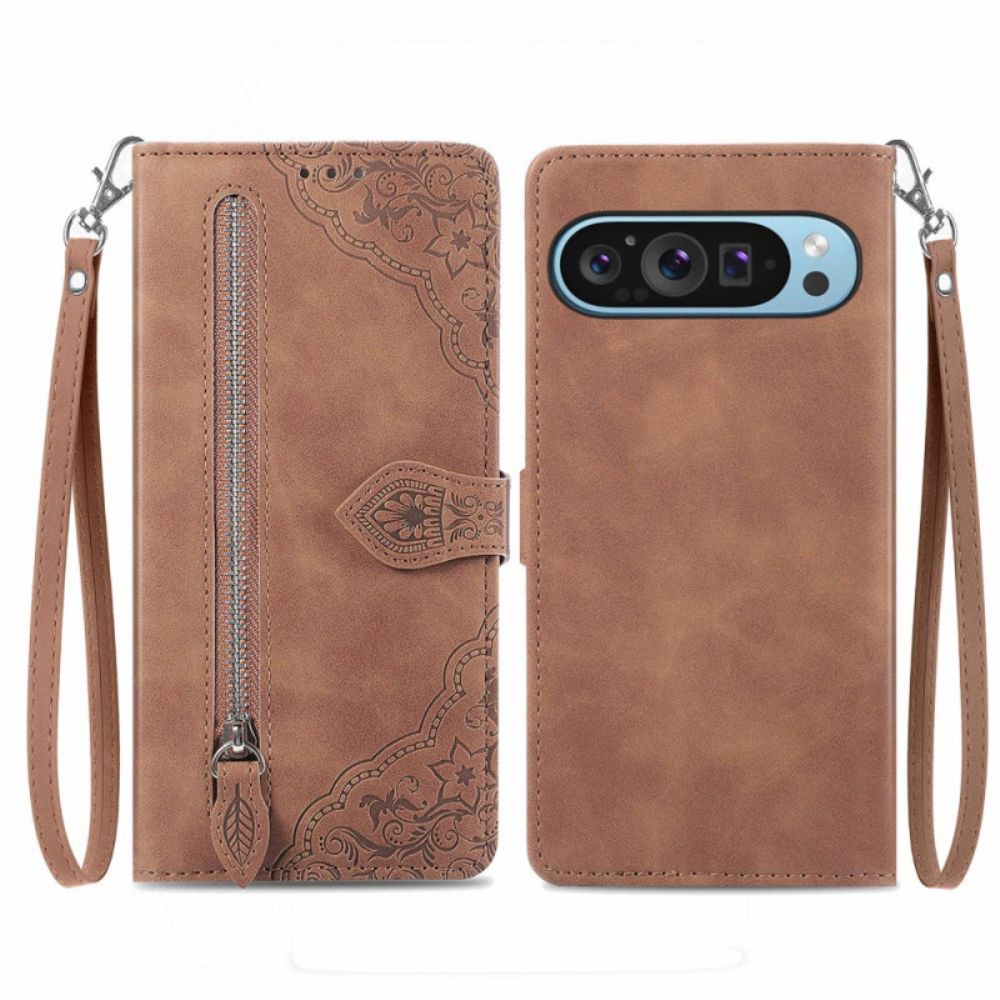 Leren Hoesje Google Pixel 9 Kanten Clutch Met Riempje