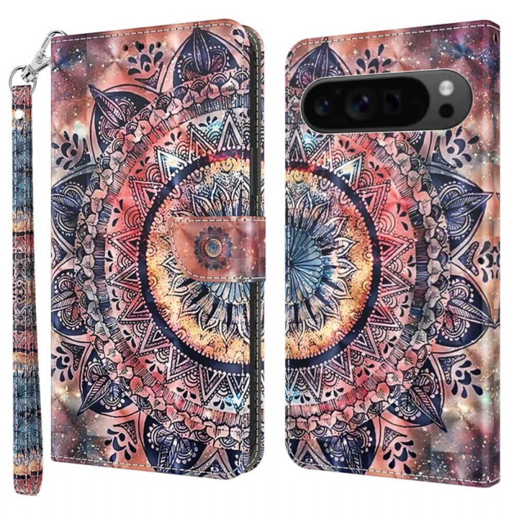 Leren Hoesje Google Pixel 9 Kleurrijke Mandala Met Bandje