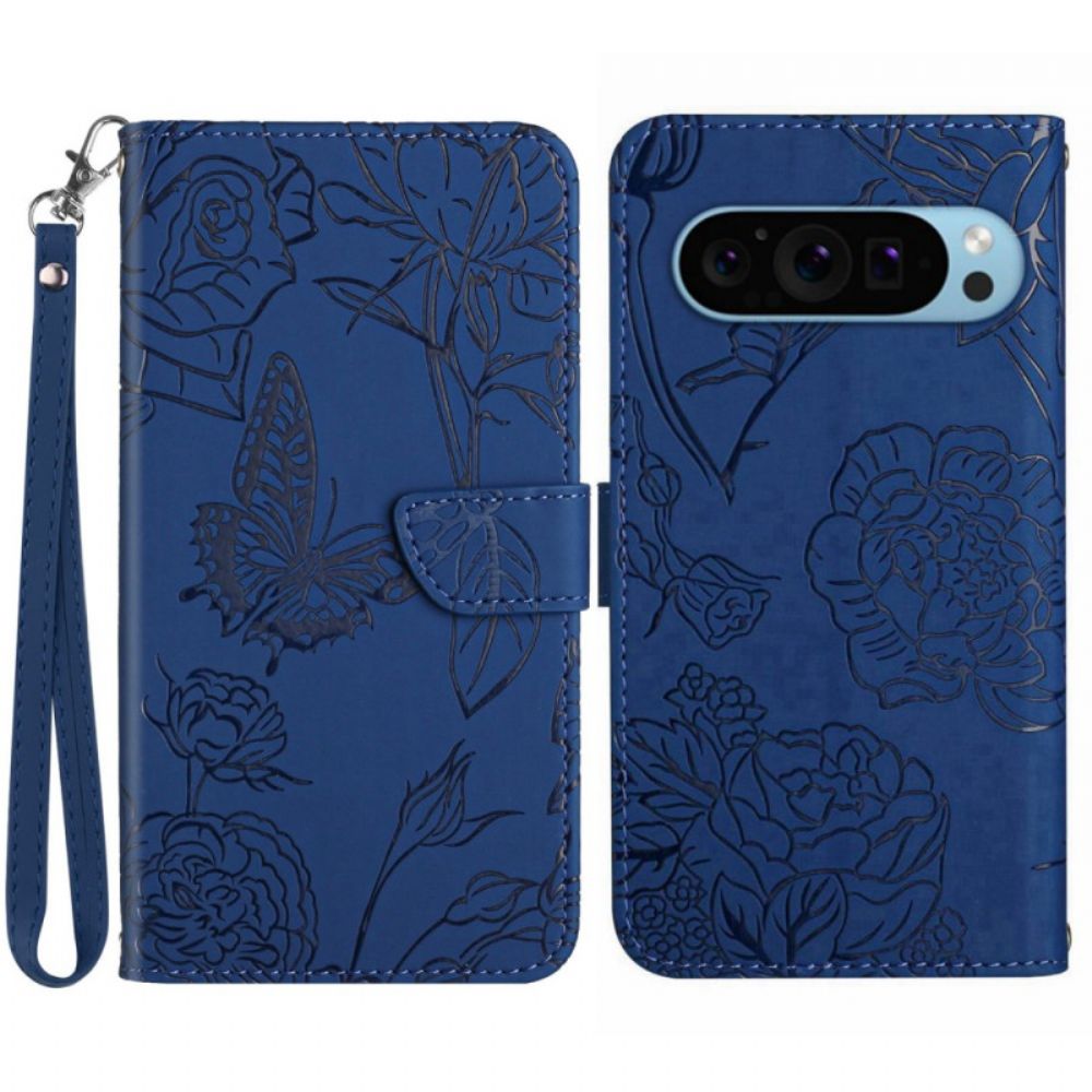 Leren Hoesje Google Pixel 9 Lanyard Vlinders