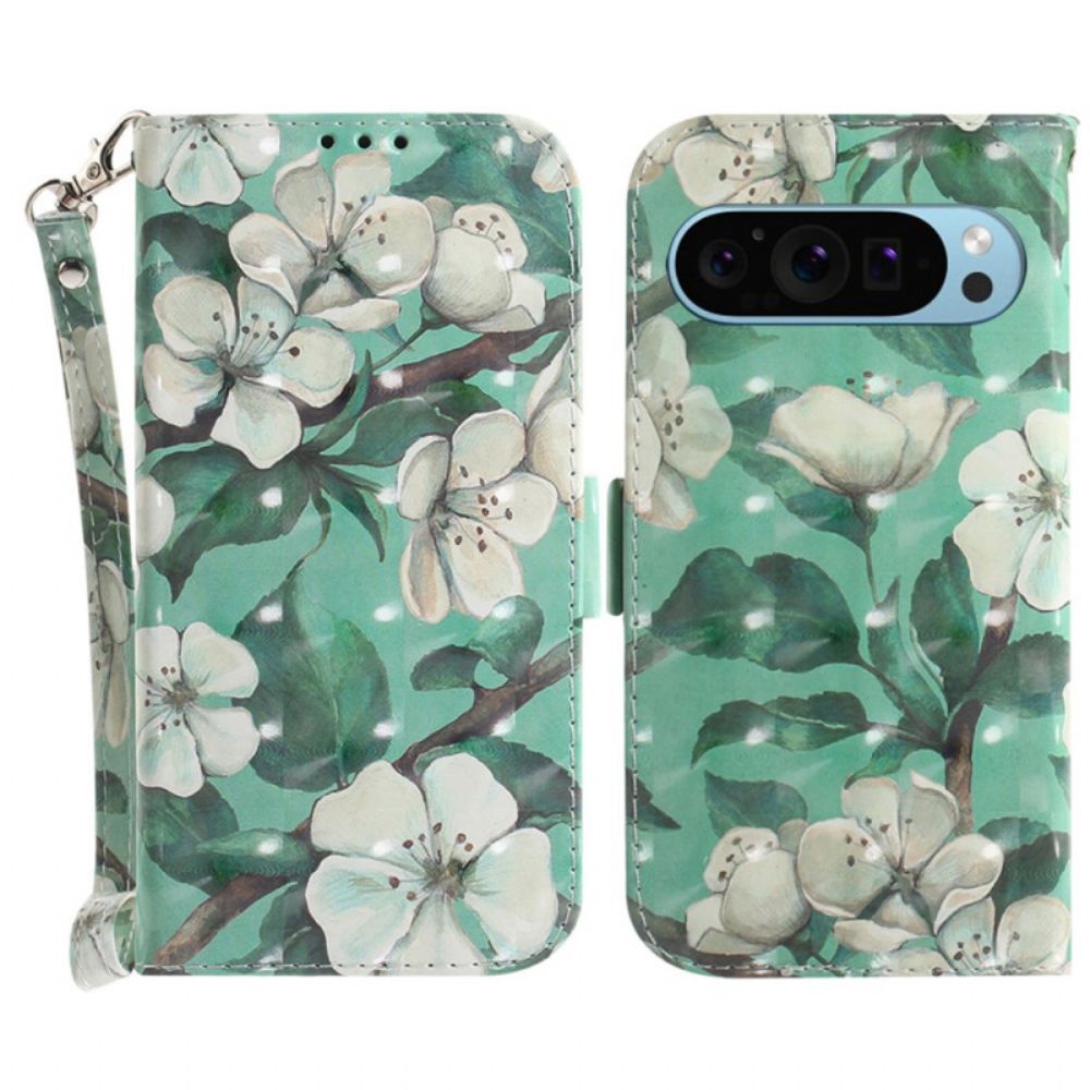 Leren Hoesje Voor Google Pixel 9 Aquarelbloemen Met Riempje