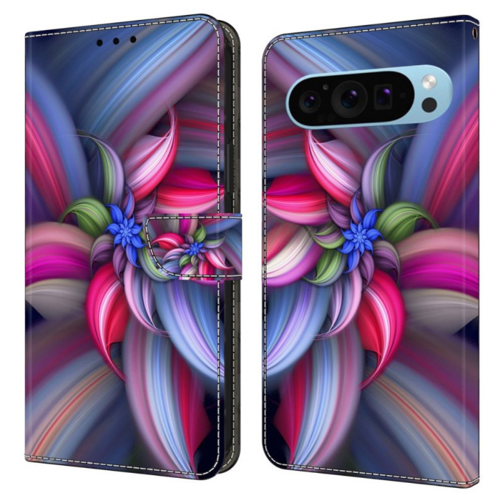 Leren Hoesje Voor Google Pixel 9 Kleurrijke Bloem