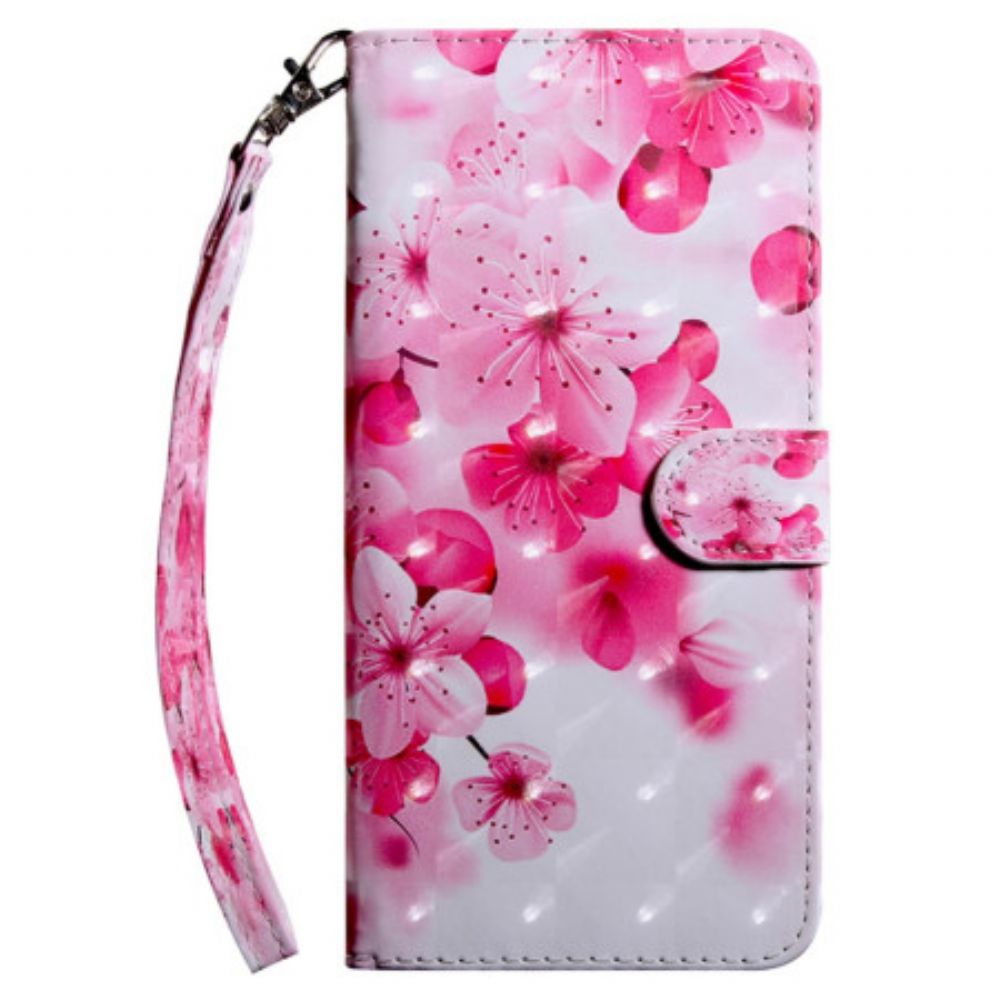 Leren Hoesje Voor Google Pixel 9 Rode Bloemen Met Riem