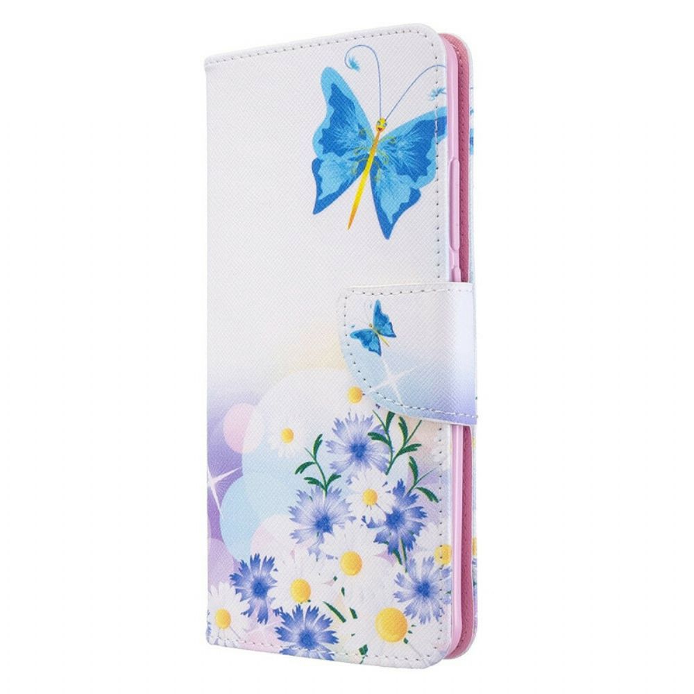 Flip Case voor Xiaomi Mi Note 10 / 10 Pro Geschilderde Vlinders En Bloemen