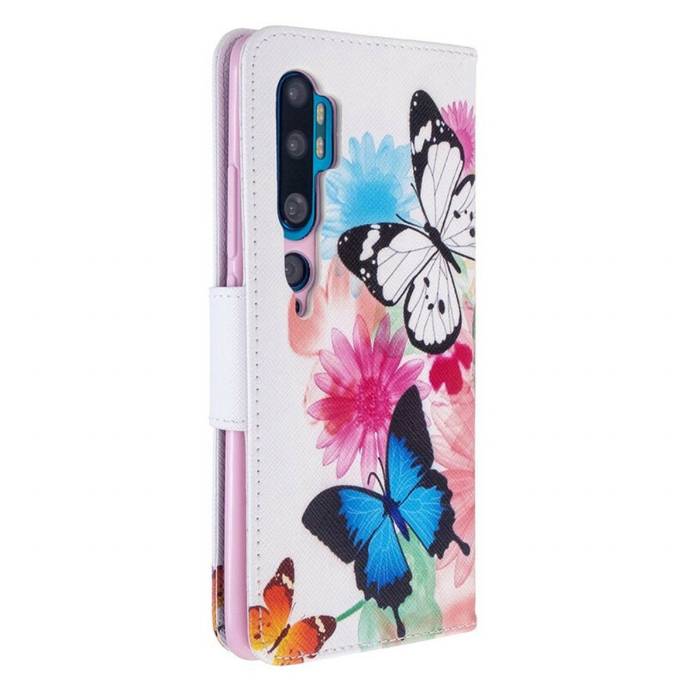 Flip Case voor Xiaomi Mi Note 10 / 10 Pro Geschilderde Vlinders En Bloemen