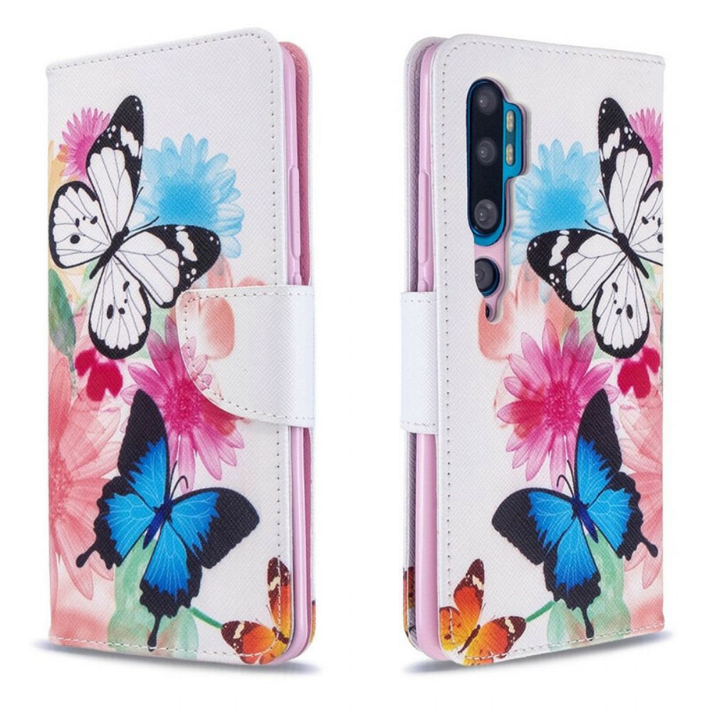 Flip Case voor Xiaomi Mi Note 10 / 10 Pro Geschilderde Vlinders En Bloemen