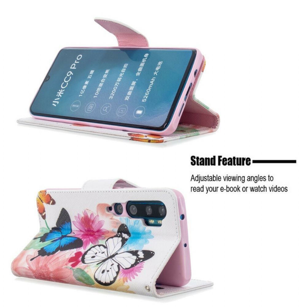 Flip Case voor Xiaomi Mi Note 10 / 10 Pro Geschilderde Vlinders En Bloemen