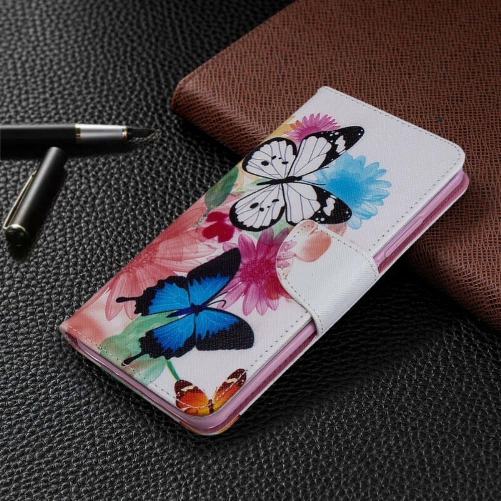 Flip Case voor Xiaomi Mi Note 10 / 10 Pro Geschilderde Vlinders En Bloemen