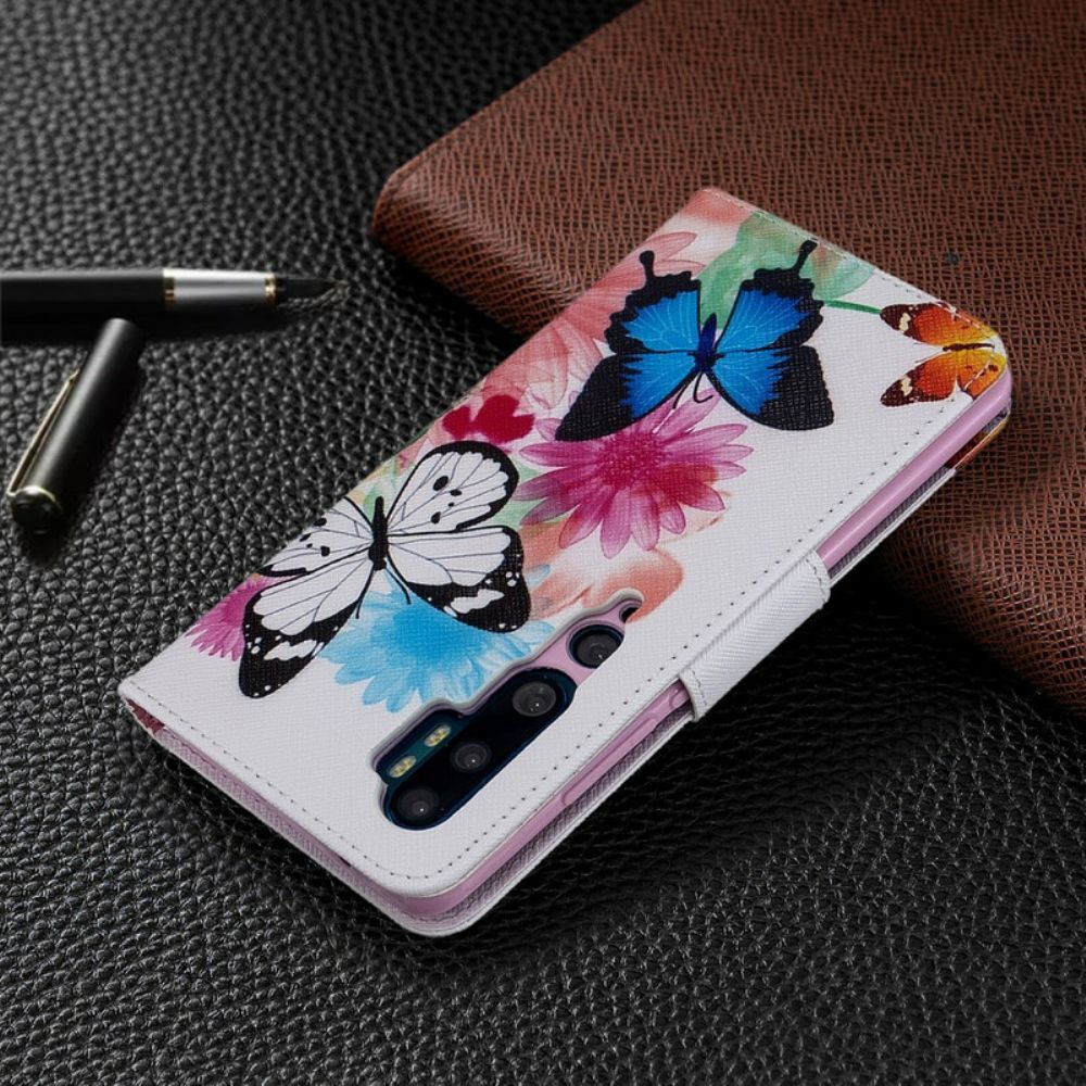 Flip Case voor Xiaomi Mi Note 10 / 10 Pro Geschilderde Vlinders En Bloemen