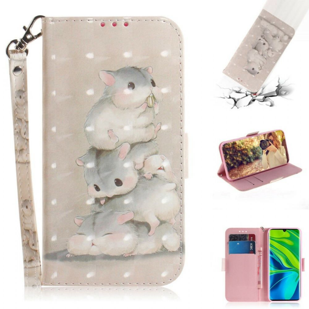 Folio-hoesje voor Xiaomi Mi Note 10 / 10 Pro Met Ketting Thong Hamsters