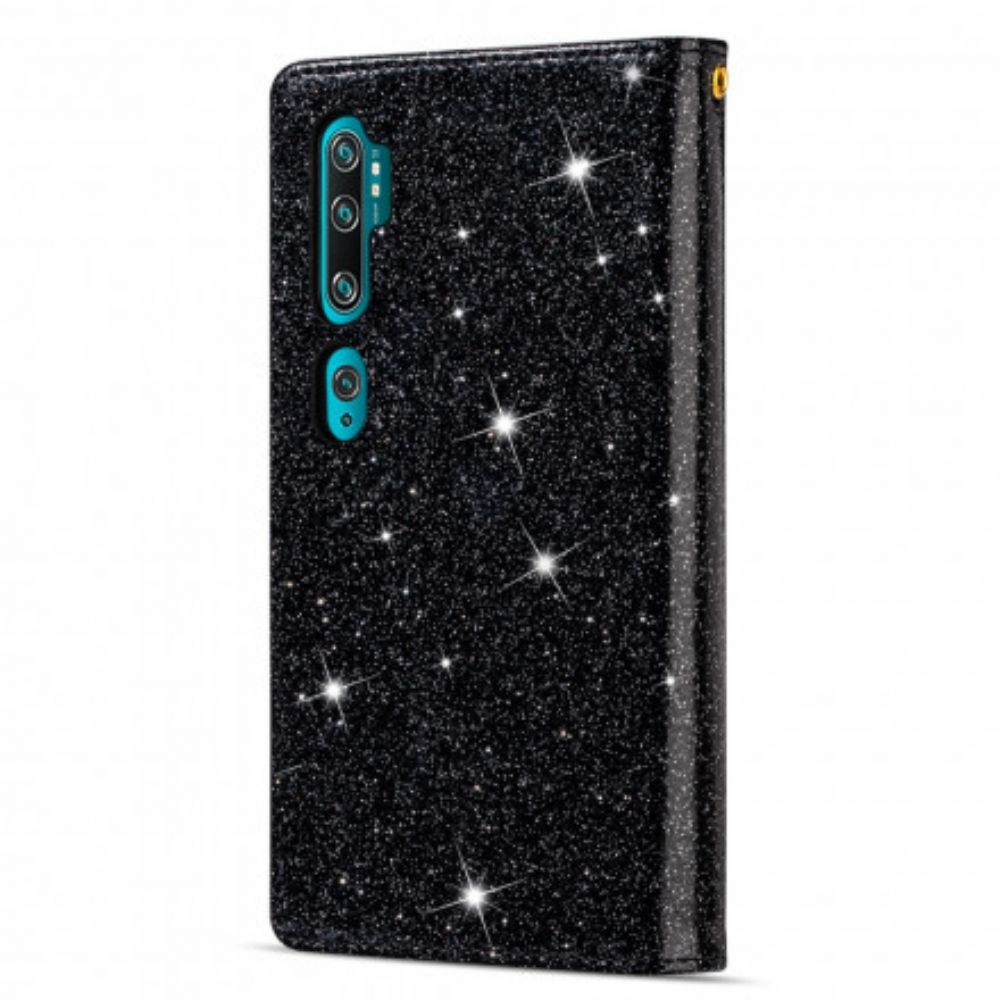 Folio-hoesje voor Xiaomi Mi Note 10 / 10 Pro Portemonnee Leren Portemonnee Met Lovertjes En Rits