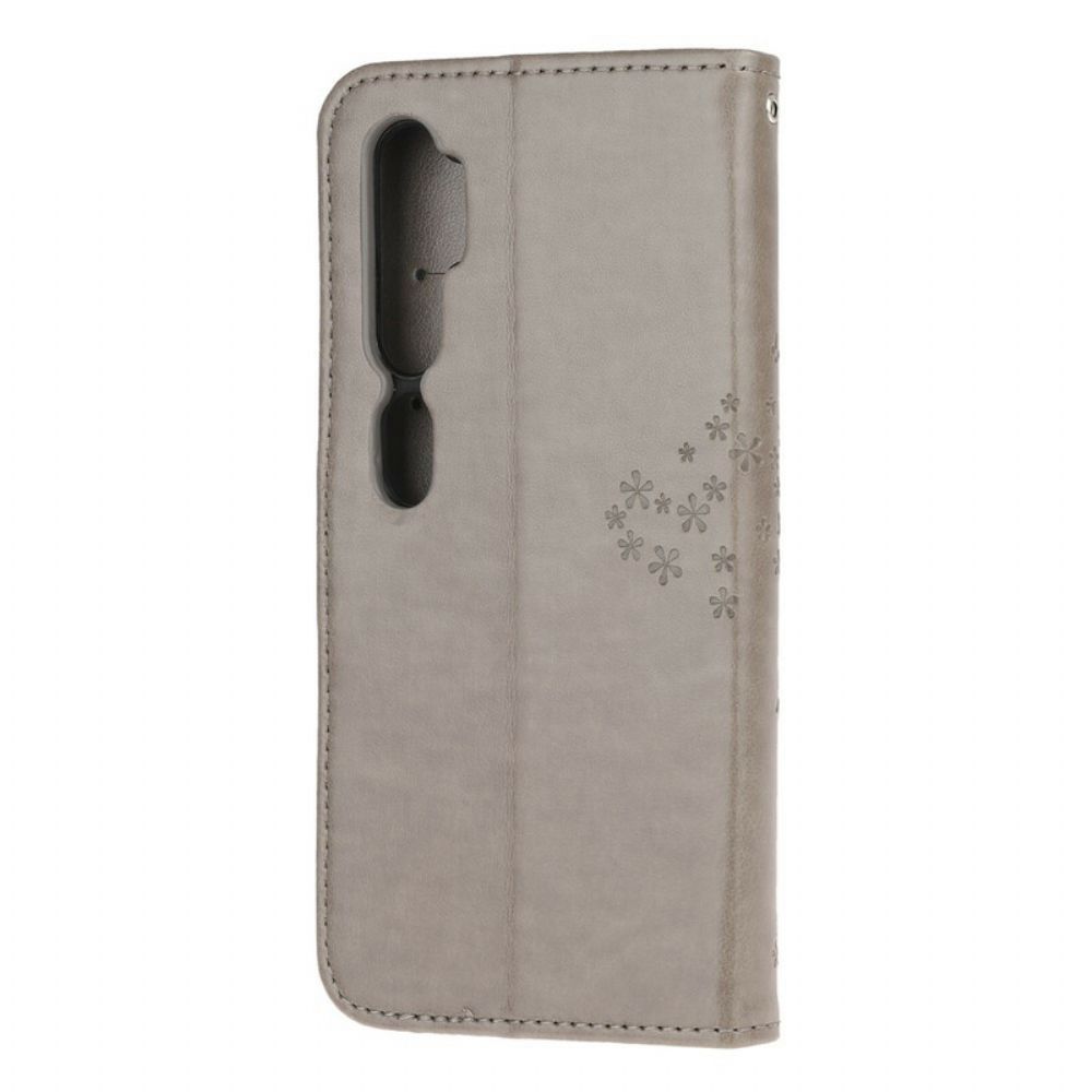 Leren Hoesje voor Xiaomi Mi Note 10 / 10 Pro Met Ketting Boom En Uilen Met Bandjes