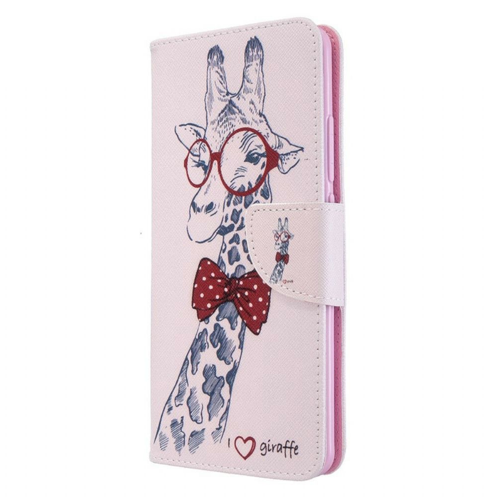 Leren Hoesje voor Xiaomi Mi Note 10 / 10 Pro Nerdy Giraf